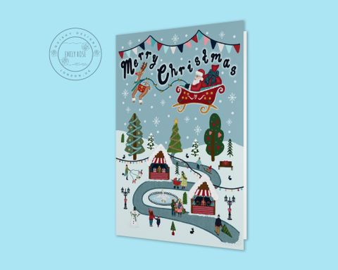 winter village scene illustration