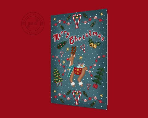 Christmas Card Reindeer Illustrated 
